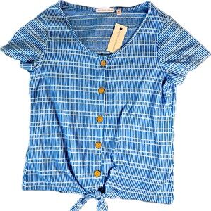 Blue Striped Button-Up Top